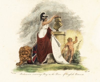 Britannia Crowning John Ray as the Prince of English Botanists (engraving) by Thomas (after) Uwins