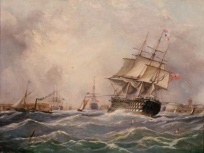 British Warship off Portsmouth by Thomas (attr. to) Buttersworth