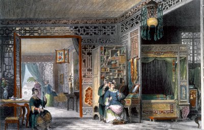 Boudoir and bedchamber of a lady of rank, China, 1843 by Thomas Allom