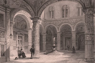 Courtyard of Palazzo Vecchio in Florence, Tuscany, Italy, steel engraving by James Tingle after drawing by Thomas Allom by Thomas Allom