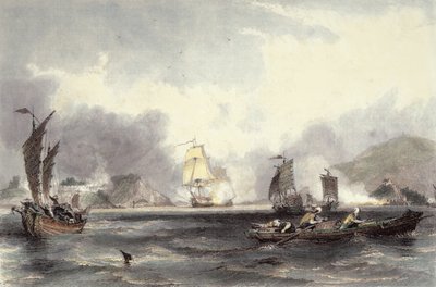 HM Ships Imogene and Andromache passing the Batteries of the Bocca-Tigris by Thomas Allom