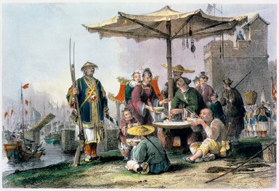 Rice Sellers at the Military Station of Tong-Chang-Too, China by Thomas Allom
