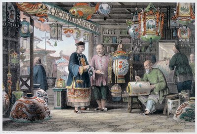 Showroom of a Lantern Merchant in Peking, China, 1843 by Thomas Allom