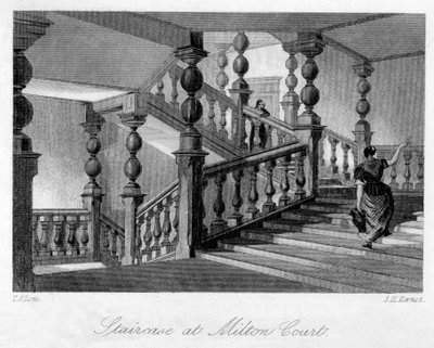 Staircase at Milton Court, Near Dorking, Surrey by Thomas Allom