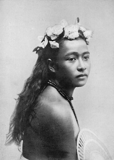 A Samoan girl with chaplet of hibiscus flowers, 1902 by Thomas Andrew