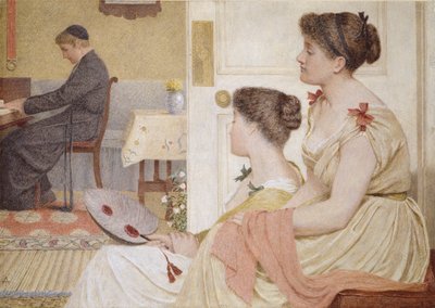 Drawing Room Scene with a Young Priest at the Piano by Thomas Armstrong