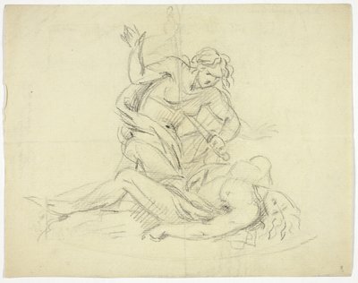 Pyramus and Thisbe (recto); Three Male Figures with Mausoleum Floor Plan (verso) by Thomas Banks