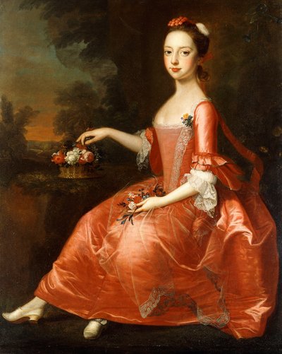 Portrait of a Young Lady, Seated Full-length, Wearing a Red Dress by Thomas Bardwell