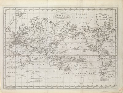 World map displaying the tracks of Captain Cook by Thomas Bowen