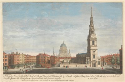 A Perspective View of the North West Front of the Parish Church of St. Brides, with the Beautiful Spire. The Height from the Cross above the Vane to the Ground is 242 feet by Thomas Bowles