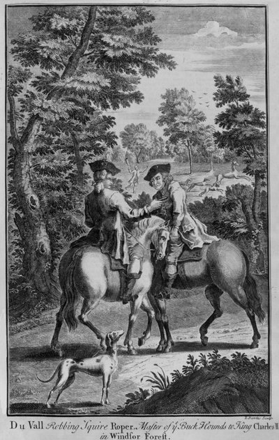 Claude Duval Robbing Squire Roper, Master of the Buckhounds to King Charles II, in Windsor Forest by Thomas Bowles