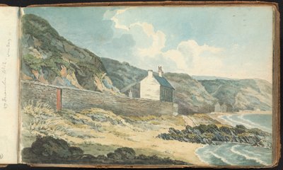 Album of Landscape and Figure Drawings: Houses on a Rocky Shoreline by Thomas Bradshaw