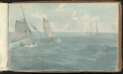 Album of Landscape and Figure Studies: Three Ships at Sea by Thomas Bradshaw