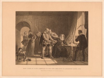 Mary Queen of Scots Compelled to Sign Her Abdication in Lochleven Castle, 1567 by Thomas Brown