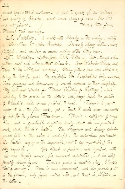 Describes a visit to the National Academy Gallery in London. Transcription by Thomas Butler Gunn