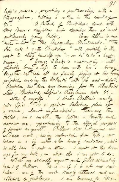 Describes the office he shares with Frank Bellew, and a letter from William Boutcher. Transcription by Thomas Butler Gunn
