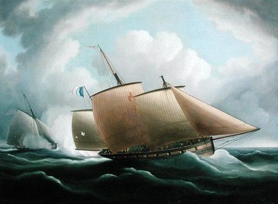 A French Lugger Pursued by an English Cutter by Thomas Buttersworth