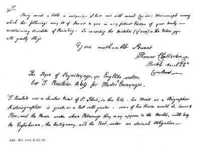 Part of a Letter from Thomas Chatterton to Horace Walpole by Thomas Chatterton