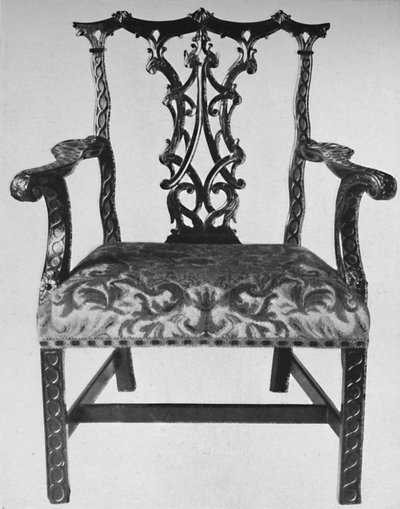 Chinese Chippendale Elbow-Chair with Seat in Contemporary Needlework, mid 18th century, 1928 by Thomas Chippendale