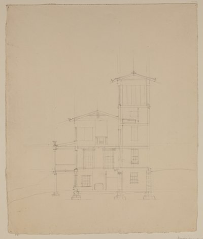 Drawing of Proposed Villa at Catskill by Thomas Cole
