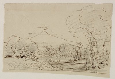 Volcano, Lake, Figure Hunting by Thomas Cole