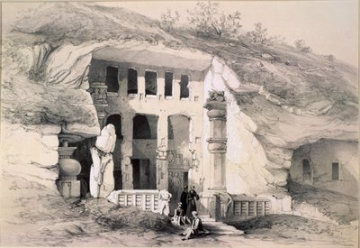 Kannari, Exterior of Great Chaitya Cave, 1845 by Thomas Colman Dibdin
