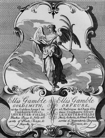 Trade card of goldsmith Ellis Gamble, 1720s by Thomas Cook