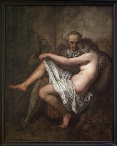 Baudelaire and President Sabatier. An intimate and unfinished painting depicting the poet Charles Baudelaire (1821-1867) and his muse mistress Apollonie Aglae Sabatier (1822-1889), known as the president who hosted a worldly salon in 19th century Paris by Thomas Couture