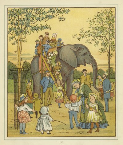 A group of people in London Zoo picture beside an elephant giving rides by Thomas Crane
