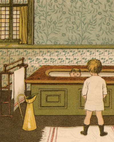 Home Life: Child Taking a Bath in the Bathroom by Thomas Crane