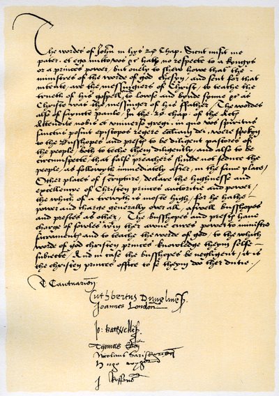 Episcopal Declaration of Archbishop Cranmer and Seven Other English Bishops, c1537 by Thomas Cranmer