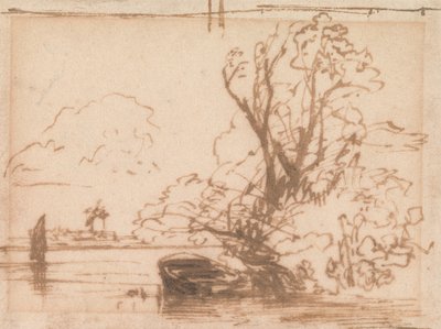 A Boat Moored by a River Bank by Thomas Creswick