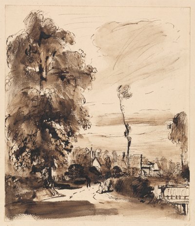 A Country Lane with Cottages by Thomas Creswick