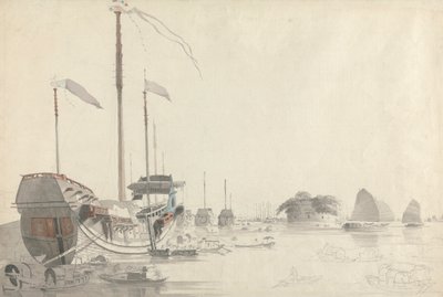 Boats near a Dutch Folly Fort, Canton by Thomas Daniell