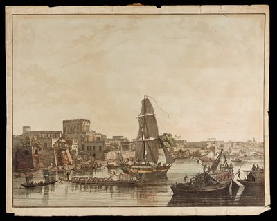 Calcutta from the River Hoogly: Gentoo Buildings from the Views of Calcutta by Thomas Daniell