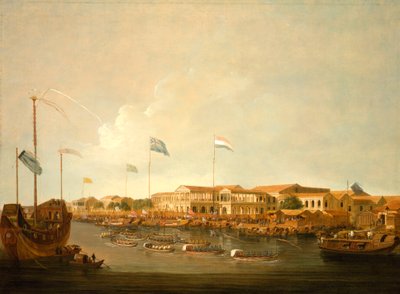 The Hongs at Canton from the South East, with a Regatta on the Pearl River by Thomas Daniell