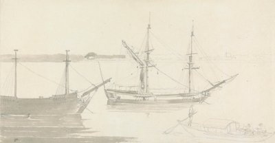 Two Moored Ships and a Fishing Boat by Thomas Daniell