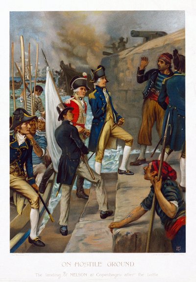 In a Hostile Land. The Landing of Horatio Nelson (1758-1805) in Copenhagen (Denmark), After the Battle (1801) by Thomas Davidson