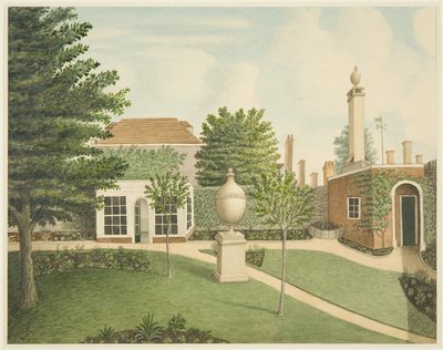 A view of the main garden lawns, summer house and soil sterilising room at 14 St James