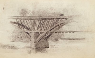 Drawing of Girard Avenue Bridge, Verso Sketch of an Oar by Thomas Eakins