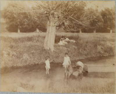Three Children and a Dog Playing in the Creek by Thomas Eakins