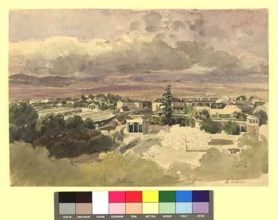 View of Döbling (?) towards the Kahlengebirge, View into Silbergasse by Thomas Ender