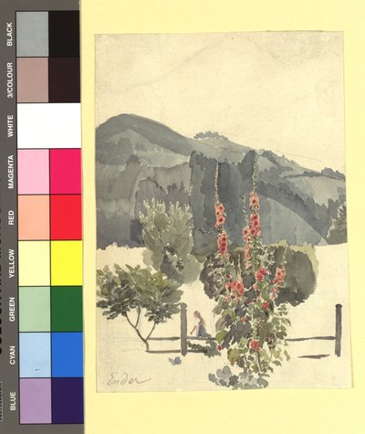Study (Landscape with Hollyhocks) by Thomas Ender