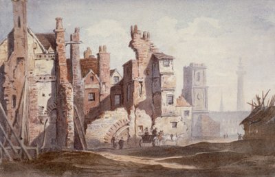 Demolition of Old Houses Near Walbrook to Make Way for King William Street, City of London by Thomas Faed