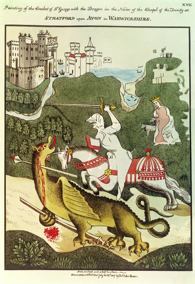 St. George and the Dragon, after an original painting in the Chapel of the Trinity at Stratford Upon Avon, Warwickshire by Thomas Fisher Hoxton