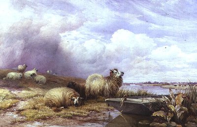 A Landscape with Sheep and Boat by Thomas Francis Wainewright