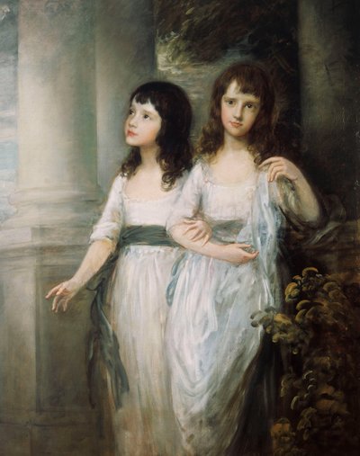A Group Portrait of the Misses Sloper, both standing nearly full length in White Dresses with Blue Sashes by Thomas Gainsborough