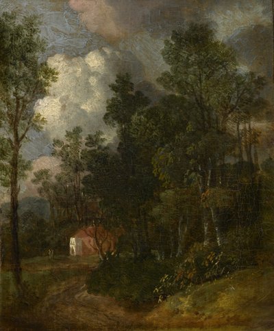 A Wooded Landscape with Figures by a House by Thomas Gainsborough