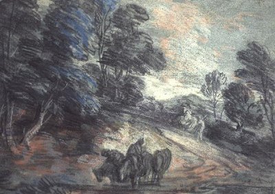 A Wooded Landscape with Horses Drinking by Thomas Gainsborough
