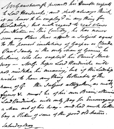 Letter from Gainsborough to Lord Hardwicke Setting Out His Opinions on the Painting of Nature and Landscape in England, c.1760-70 by Thomas Gainsborough